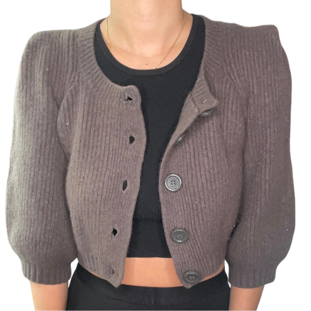 H&M Lambs Wool, Angora Blend Cropped Puff Sleeve Cardigan